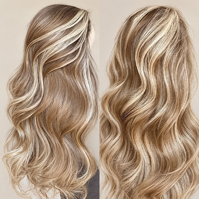 Body Wave Ash Blonde Highlight Glueless Wigs Super Natural Hairline 100% Human Hair Wigs 220% Density