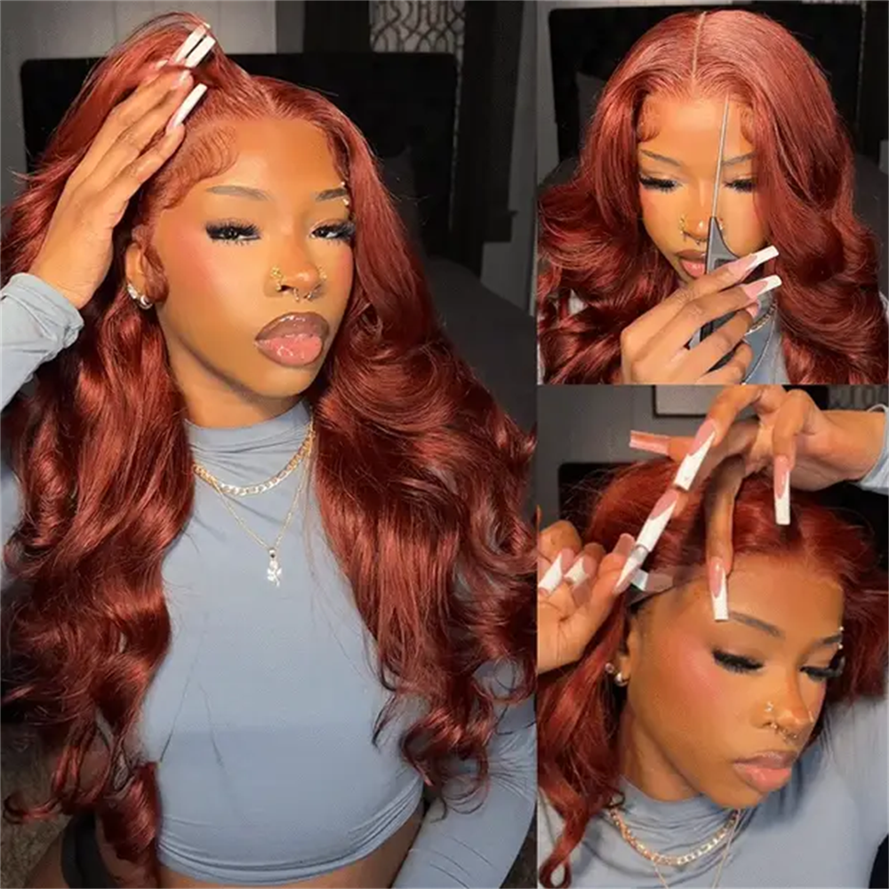 Pizazz 13x6 Full Lace Reddish Brown Human Hair Wigs Body Wave Dark Red Brown Parting Max Wigs Pre Plucked Natural Hairline