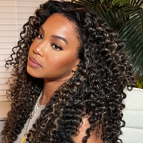 4C Curly Edges Jerry Curly Human Hair Wig M1B/27 Balayage Highlight Glueless Pre Plucked