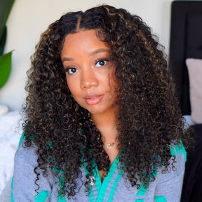 4C Curly Edges Jerry Curly Human Hair Wig M1B/27 Balayage Highlight Glueless Pre Plucked