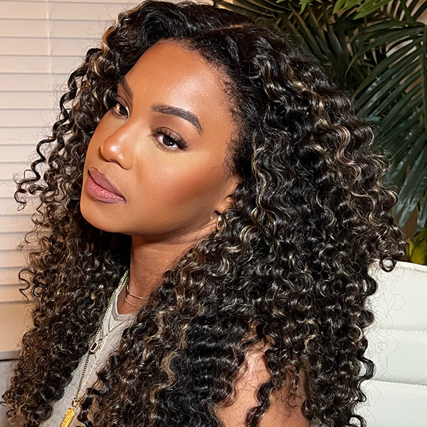 4C Curly Edges Jerry Curly Human Hair Wig M1B/27 Balayage Highlight Glueless Pre Plucked