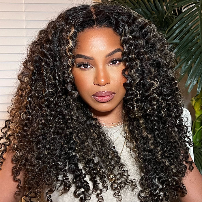 4C Curly Edges Jerry Curly Human Hair Wig M1B/27 Balayage Highlight Glueless Pre Plucked