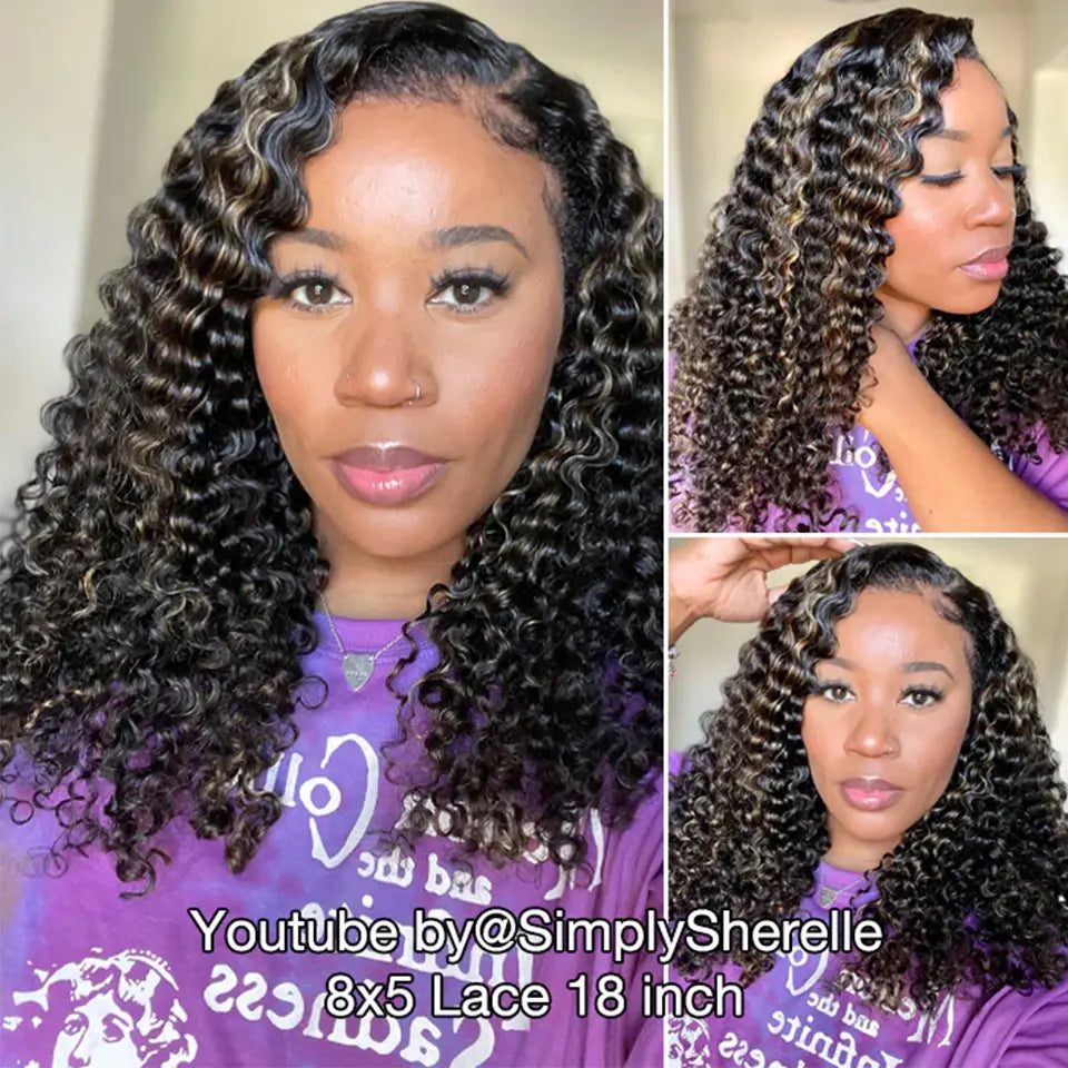4C Curly Edges Jerry Curly Human Hair Wig M1B/27 Balayage Highlight Glueless Pre Plucked