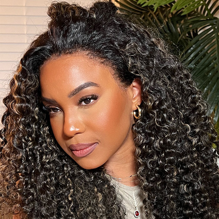 4C Curly Edges Jerry Curly Human Hair Wig M1B/27 Balayage Highlight Glueless Pre Plucked