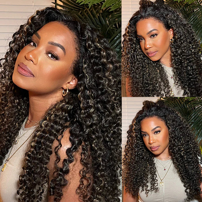 4C Curly Edges Jerry Curly Human Hair Wig M1B/27 Balayage Highlight Glueless Pre Plucked