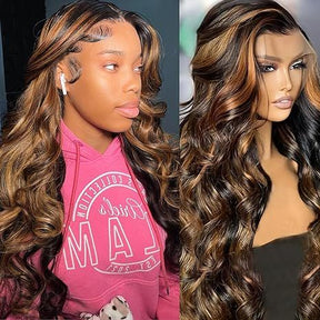 1B/30 Highlight Invisible Strap Fit Wigs Transparent Glueless 360 HD Lace Wigs Bleached Knots Pre Plucked Lace Wigs