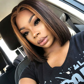 Premium Colored Short Bob Wig Pre Plucked 13x4 Lace Front Straight Hair Wig 220% Density