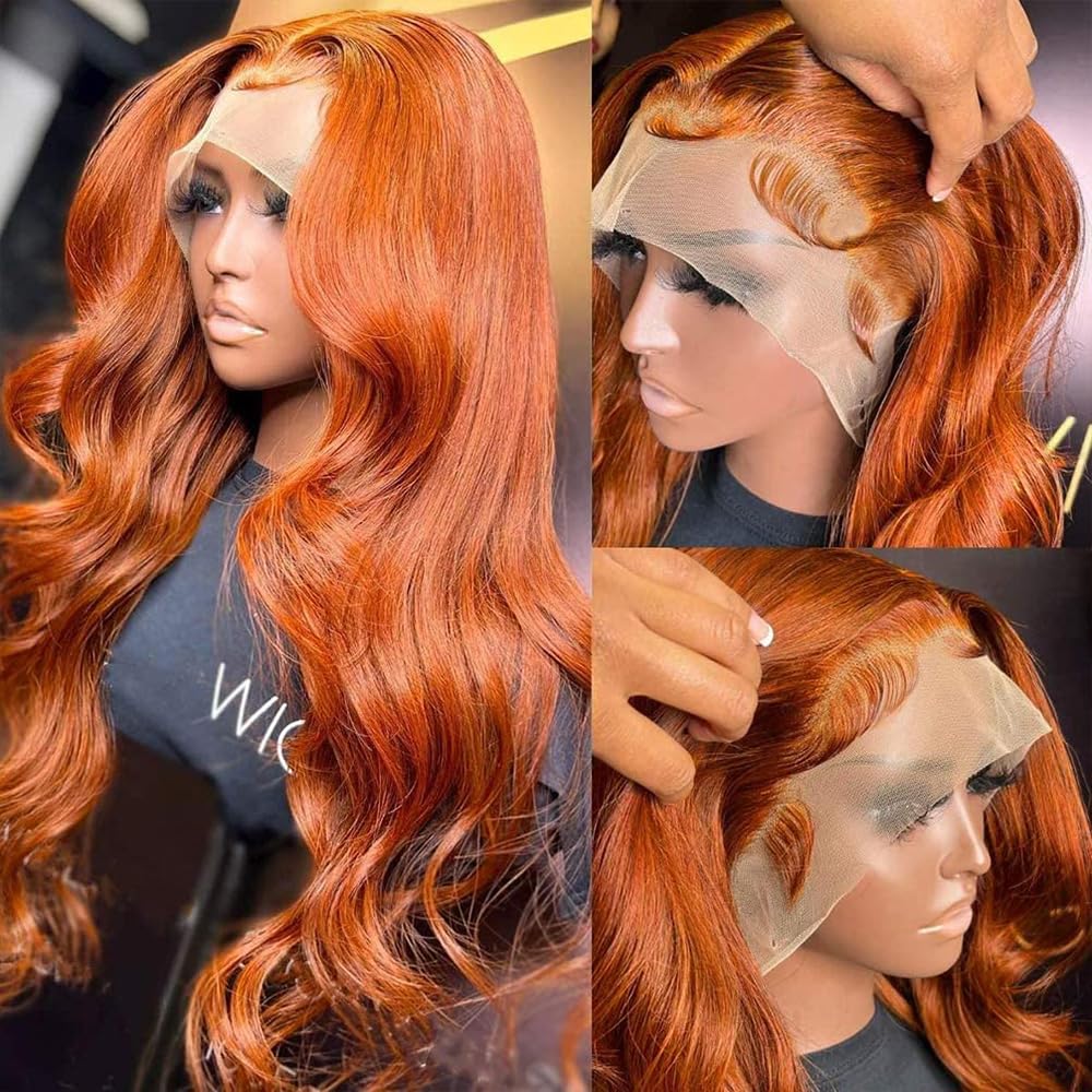 13x6 HD Burnt Orange Body Wave Wig Colored Human Hair Glueless Lace Wigs