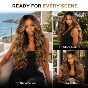 Honey Blonde Mix Brown Highlight Body Wave Glueless 13x4 HD Transparent Lace Front Human Hair Wig Pre‑Plucked Pre‑Cut Lace