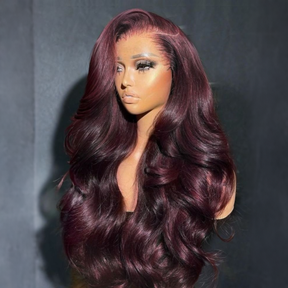 Black Cherry Color Body Wave Human Hair Wigs 13x6 Full Lace Frontal Pre-Everything Glueless Wigs