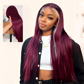 Burgundy With Blonde Highlights 13x6 Lace Front Wig Skunk Stripe Hair Wigs