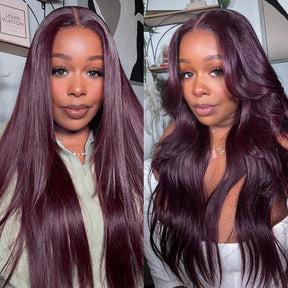 Black Cherry Color Body Wave Human Hair Wigs 13x6 Full Lace Frontal Pre-Everything Glueless Wigs