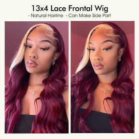 Burgundy With Blonde Highlights 13x6 Lace Front Wig Skunk Stripe Hair Wigs