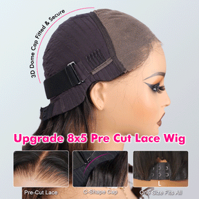 Pizazz Hair Curtain Bangs Reddish Brown Body Wave  HD Lace Frontal Wig  Human Hair Wig