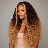 Glueless Ombre Brown To Blonde Highlight Deep Wave 13x6 Lace Front Wig | 220 Density Pre Plucked Human Hair For Women