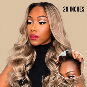 Ash Blonde Mixed Dirty Blonde  With Dark Roots 13x6 HD Glueless Human Hair Wigs 220% Density