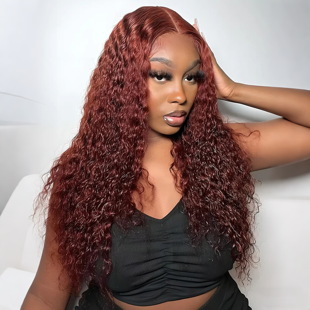 Reddish Brown Jerry Curly Pre Cut Lace Glueless Wigs 13x4 HD Lace Front Human Hair Wigs