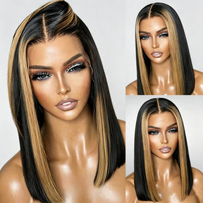 Honey Blonde Face Frame Streak Highlight Bone Straight Long 13x4 13x6 Lace  Frontal Wig