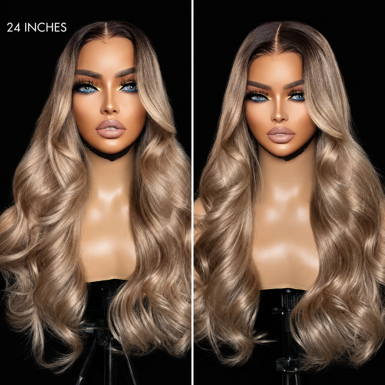 Ash Blonde Mixed Dirty Blonde  With Dark Roots 13x6 HD Glueless Human Hair Wigs 220% Density