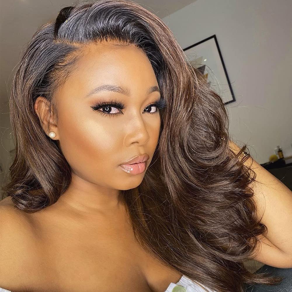 Pizazz 13x6 Chestnut Brown Ombre T1b/4 Lace Front  Wig Human Hair Pre Plucked Pre Bleached 250 Density Lace Front Wigs (24Inch)
