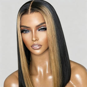 Honey Blonde Face Frame Streak Highlight Bone Straight Long 13x4 13x6 Lace  Frontal Wig