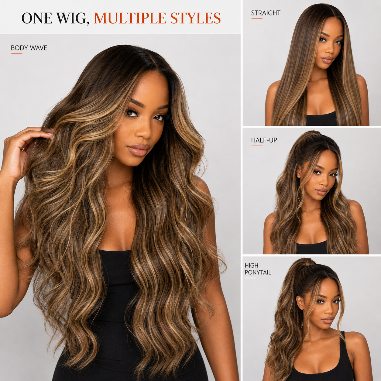 Honey Blonde Mix Brown Highlight Body Wave Glueless 13x4 HD Transparent Lace Front Human Hair Wig Pre‑Plucked Pre‑Cut Lace