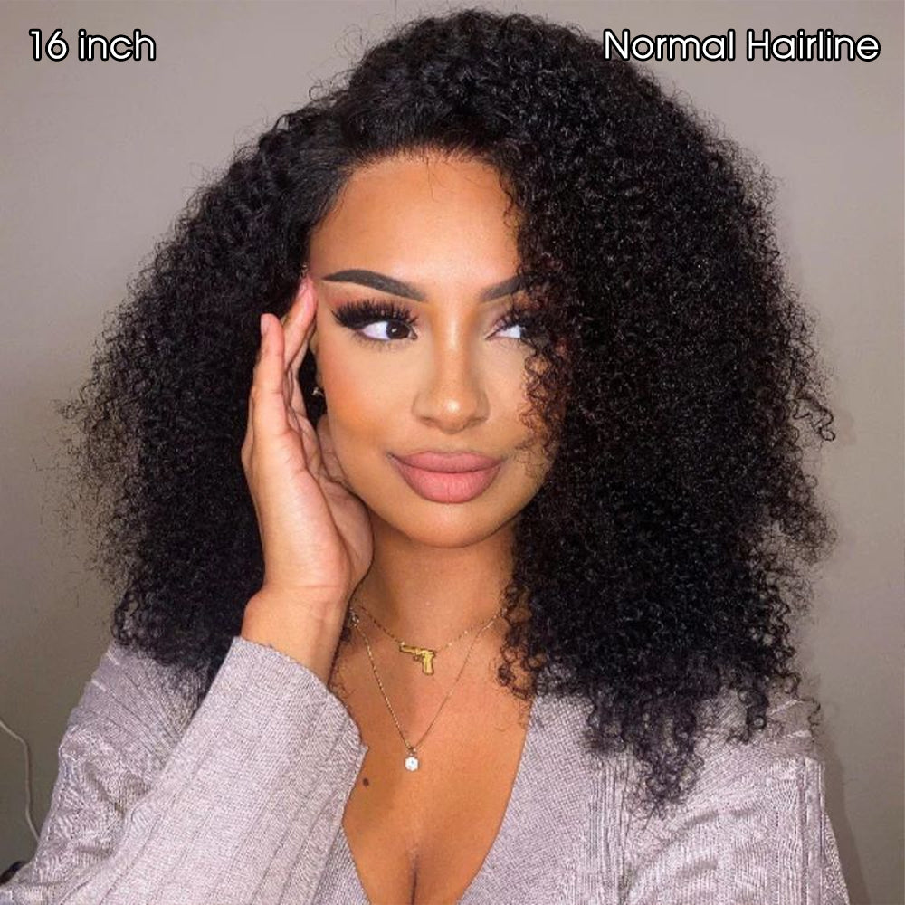 4C Hairline Afro Kinky Curly Wig 220% Density 13x4 Glueless HD Lace Wig