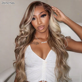 Pizazz Hair P4/613 Blonde Highlight 13x4 Lace Front Wig 180% Density Human Hair Wigs 100% Human Hair Wig