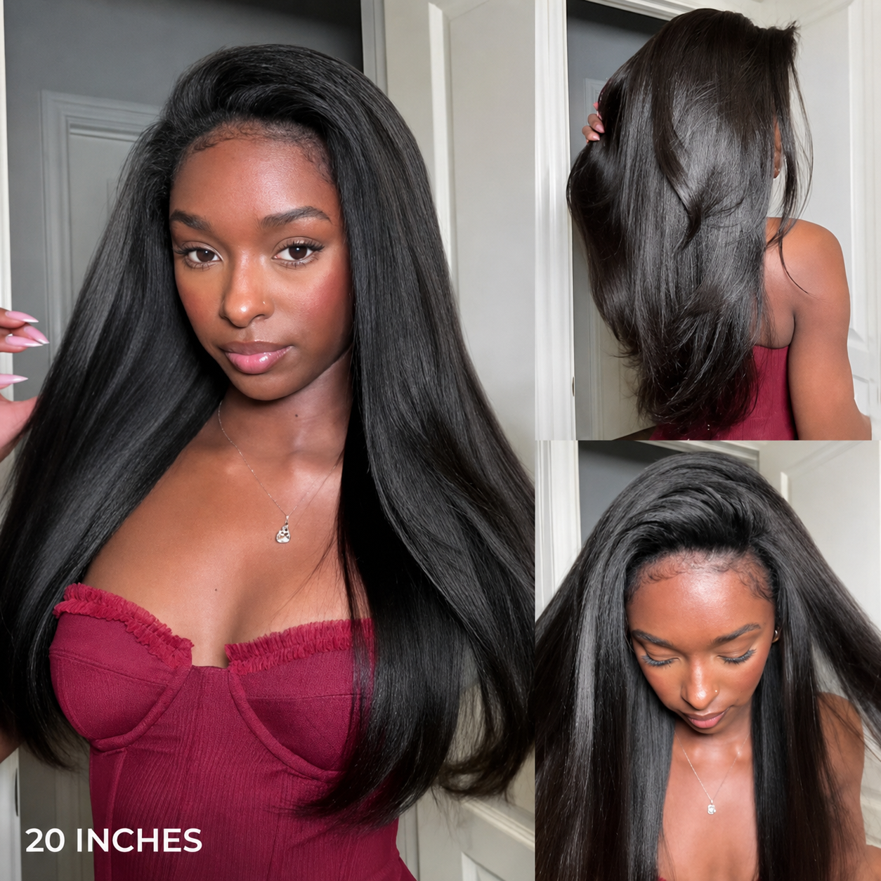 3 In 1 Half Wig | Yaki Straight Comfortable Fit Glueless Install Filp Over Half Wig With Adjustable Drawstring