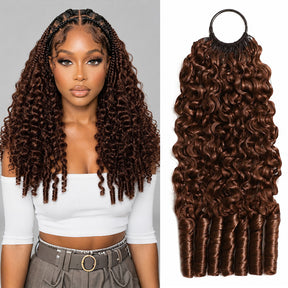 Reddish Brown Raw Burmese Curly Crochet Human Hair Pre Separated Miracle Knot Feather Braiding Hair For Boho Knotless Braids