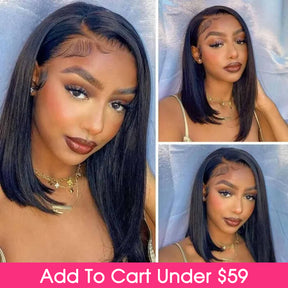 Short Straight Bob Wigs Glueless HD Lace Front Wigs Pre Plucked 100% Human Hair Bob Wigs