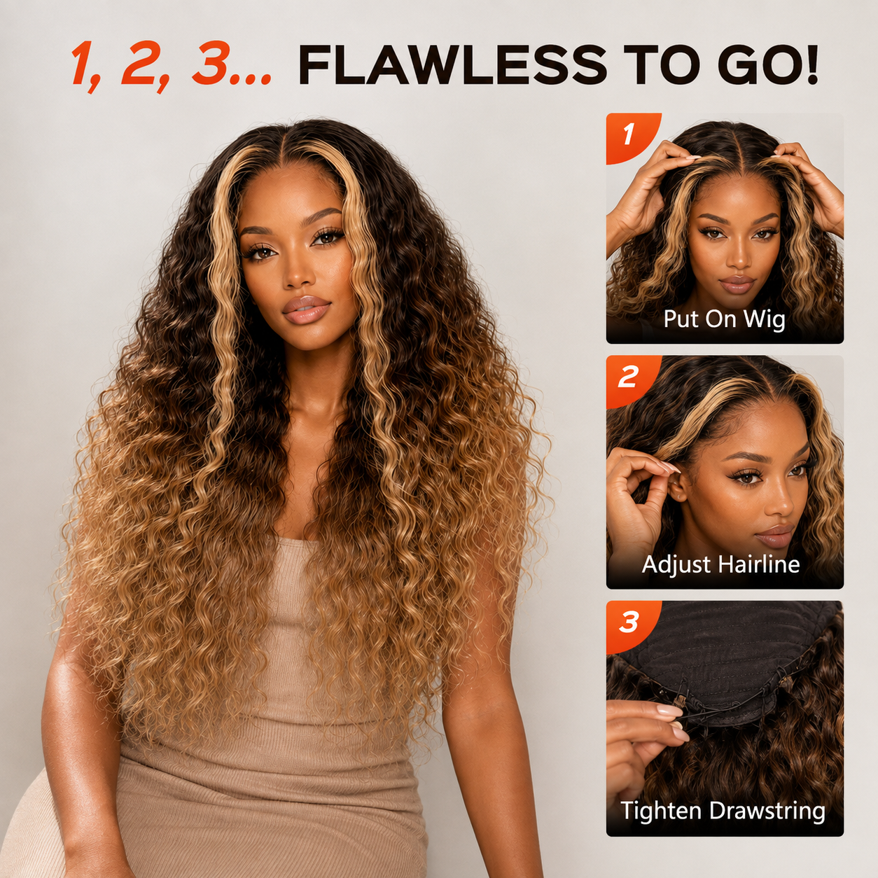 Glueless Ombre Brown To Blonde Highlight Deep Wave Lace Front Wig | 220 Density Pre Plucked Human Hair For Women