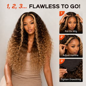 Glueless Ombre Brown To Blonde Highlight Deep Wave Lace Front Wig | 220 Density Pre Plucked Human Hair For Women