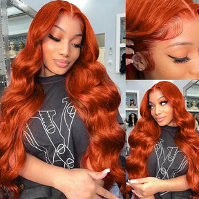 13x6 HD Burnt Orange Body Wave Wig Colored Human Hair Glueless Lace Wigs