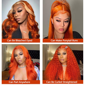 13x6 HD Burnt Orange Body Wave Wig Colored Human Hair Glueless Lace Wigs