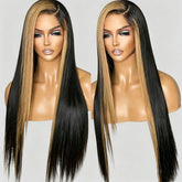 Honey Blonde Face Frame Streak Highlight Bone Straight Long 13x4 13x6 Lace  Frontal Wig