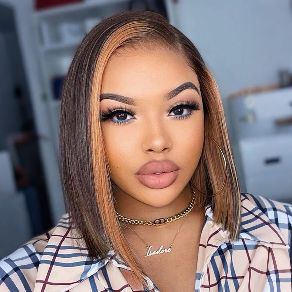 Premium Colored Short Bob Wig Pre Plucked 13x4 Lace Front Straight Hair Wig 220% Density