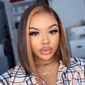 Premium Colored Short Bob Wig Pre Plucked 13x4 Lace Front Straight Hair Wig 220% Density