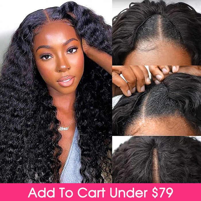 Glueless Deep Wave V Part Human Hair Wigs New Upgrade Airy Cap Clip and Go Wig