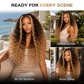 Glueless Ombre Brown To Blonde Highlight Deep Wave Lace Front Wig | 220 Density Pre Plucked Human Hair For Women