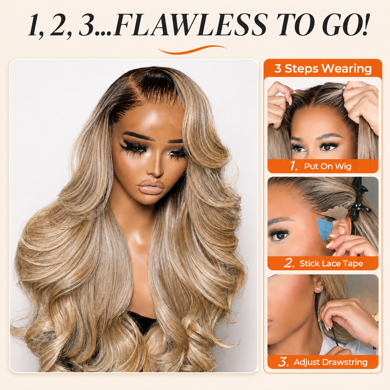 Ash Blonde Mixed Dirty Blonde  With Dark Roots 13x6 HD Glueless Human Hair Wigs 220% Density