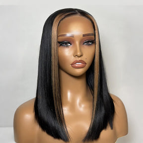 Honey Blonde Face Frame Streak Highlight Straight 13x4 HD Lace Bob Wig