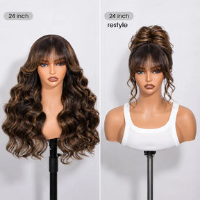 220% Density Blonde Highlight Body Wave 5x5 Pre Cut Lace Wig With Face Framing Bangs