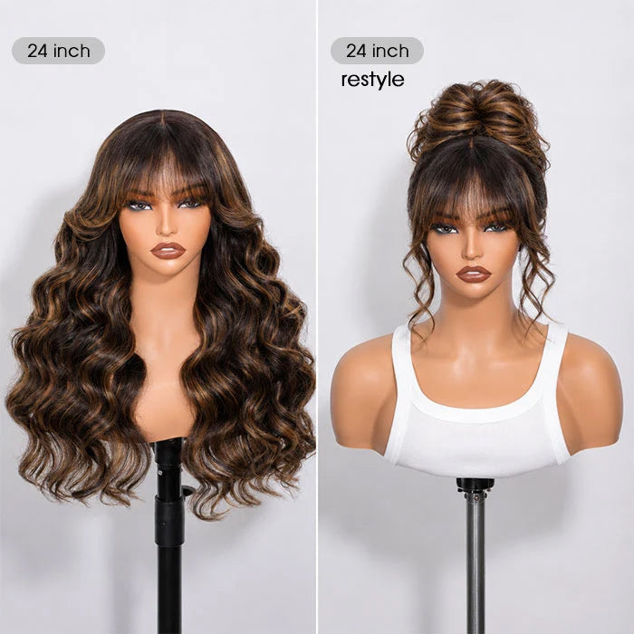 220% Density Blonde Highlight Body Wave 5x5 Pre Cut Lace Wig With Face Framing Bangs