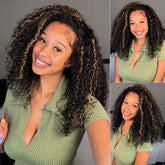 3 In 1 Half Wig | Highlight Brown Jerry Curly No Glue Needed Install Filp Over Half Wig With Adjustable Drawstring