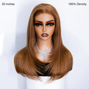 30# Chestnut Brown Color Straight Layered Cut Wigs 8x5 Glueless 180% 250% Human Hair Wigs