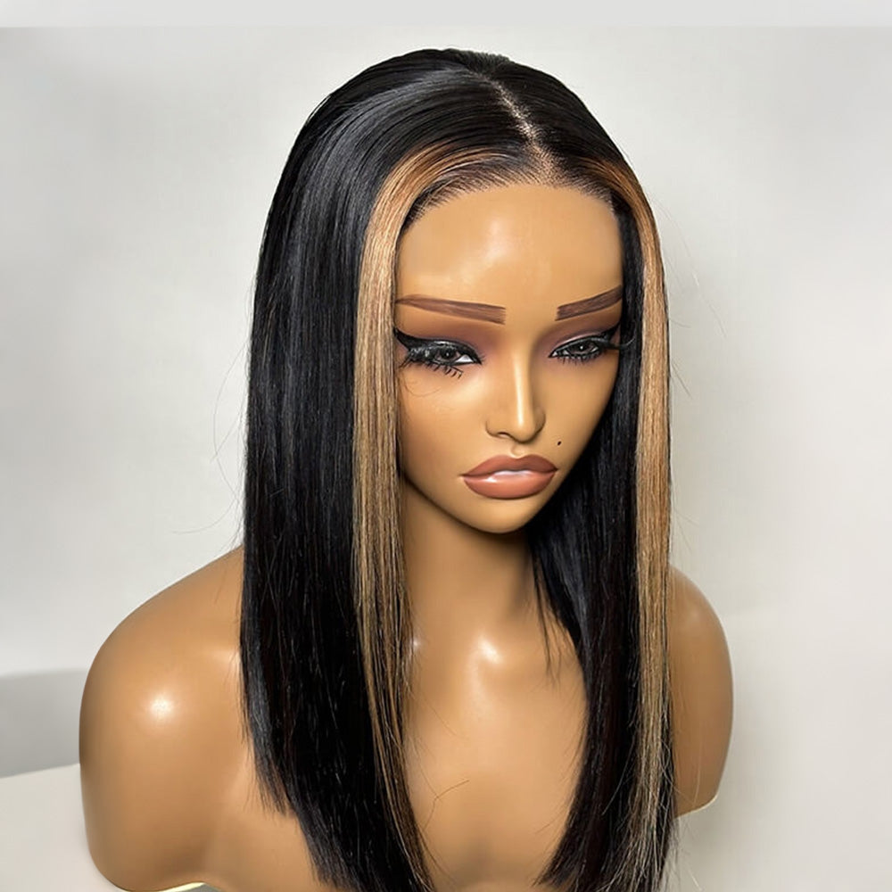 Honey Blonde Face Frame Streak Highlight Straight 13x4 HD Lace Bob Wig