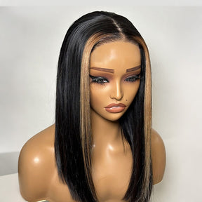 Honey Blonde Face Frame Streak Highlight Straight 13x4 HD Lace Bob Wig