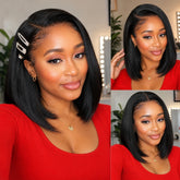 3 In 1 Half Wig | Yaki Straight Bob 220% Density Comfortable Fit Glueless Install Filp Over Half Wig With Adjustable Drawstring
