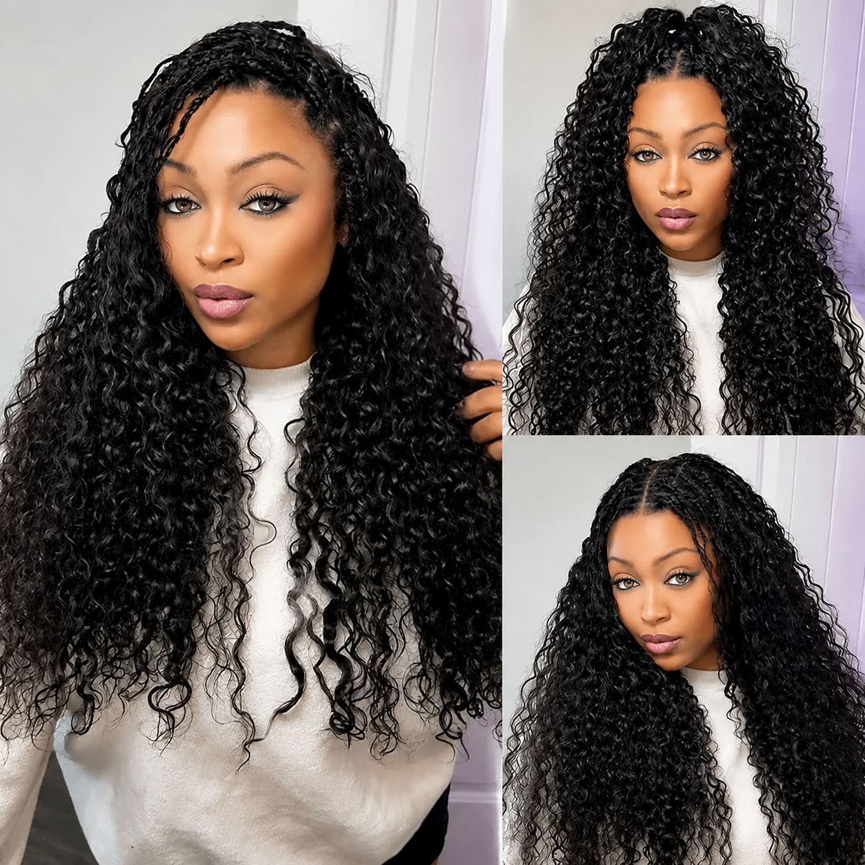 Short Boho Braids Bob Wig Water Wave Pre Cut 5x5 HD Lace Drawstring Human Hair